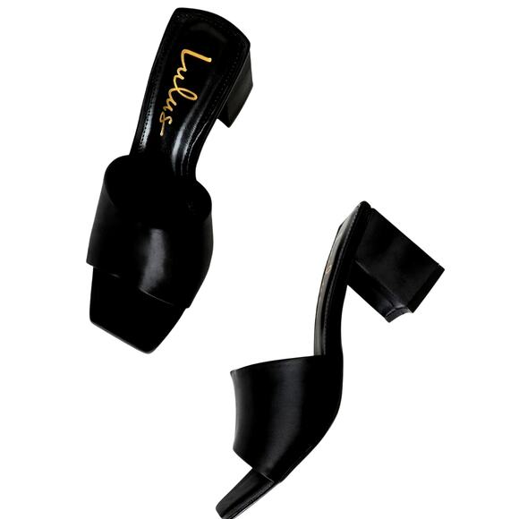 Lulus Yarie Black Satin Block Heel Sandals | Size 9 | New in Box - Picture 2 of 4